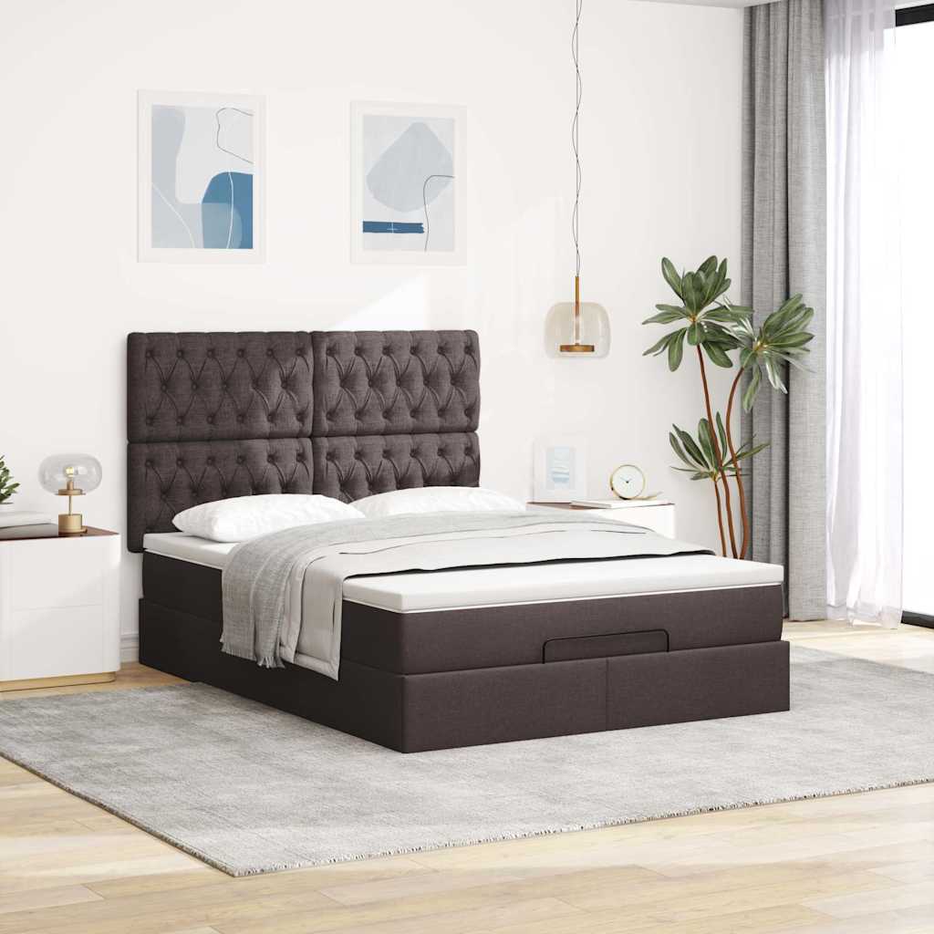 Otomanski krevet s madracem i LED tamnosmeđi 140x190 cm tkanine