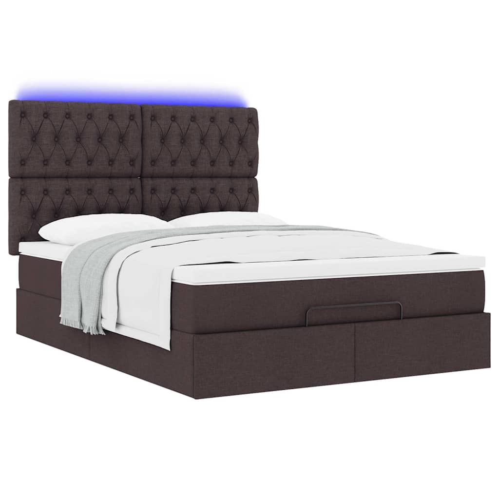 Otomanski krevet s madracem i LED tamnosmeđi 140x190 cm tkanine