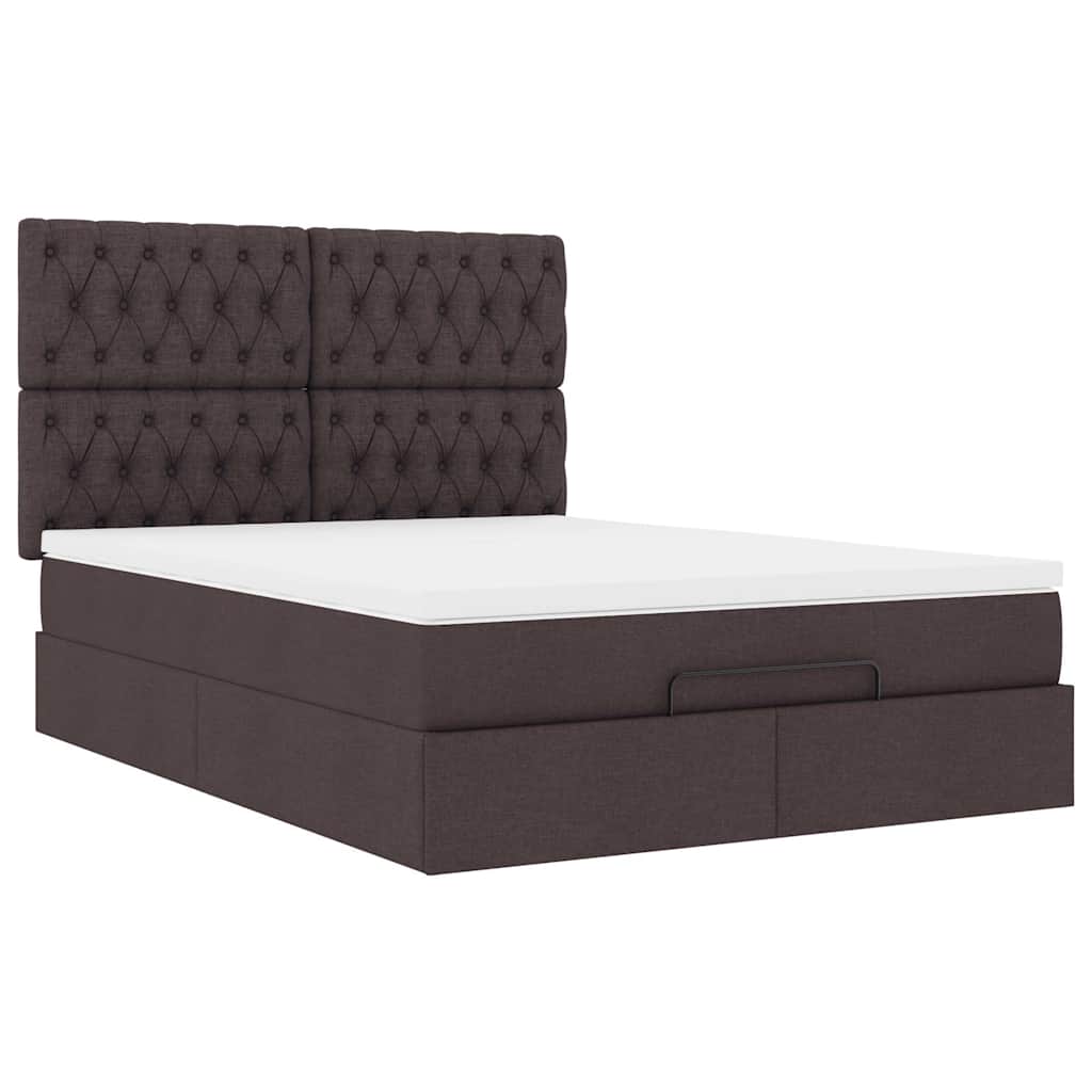 Otomanski krevet s madracem i LED tamnosmeđi 140x190 cm tkanine
