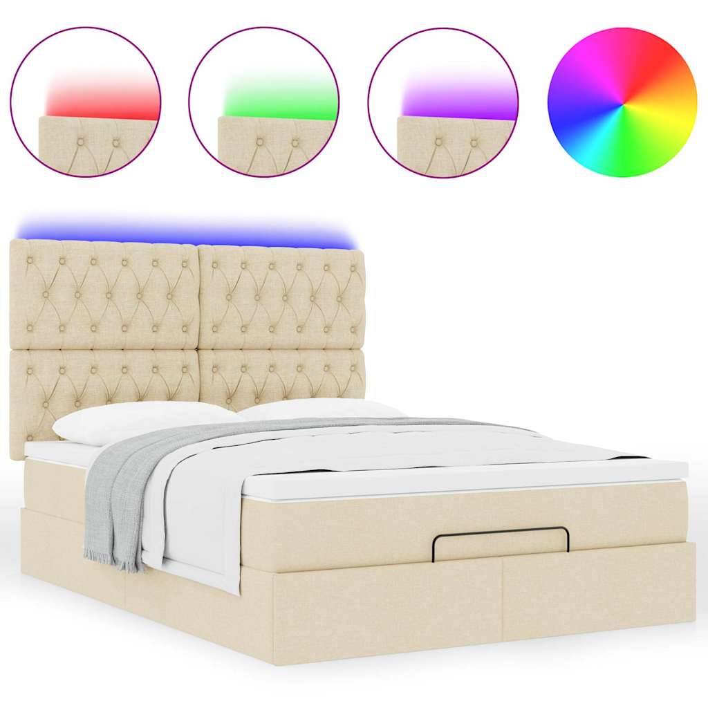 Otomanski krevet s madracem i LED krem 140x190 cm tkanine