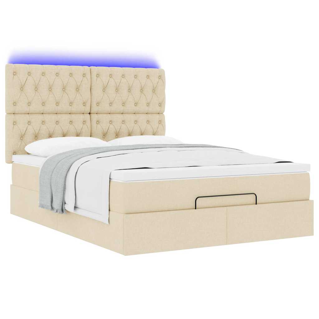 Otomanski krevet s madracem i LED krem 140x190 cm tkanine