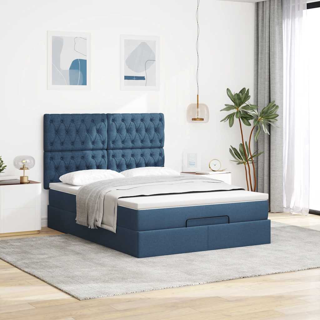 Otomanski krevet s madracem i LED plavi 140x190 cm tkanine
