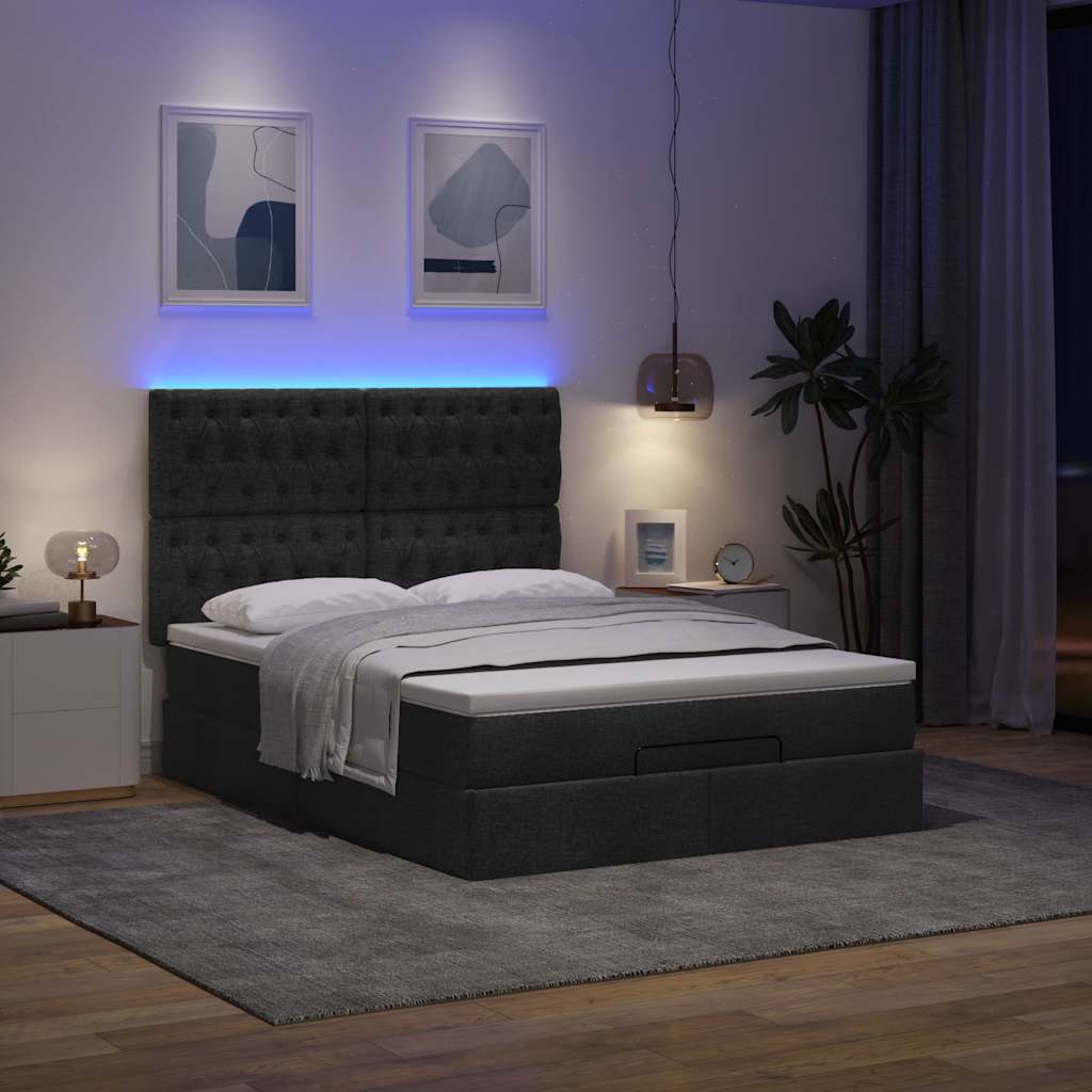 Otomanski krevet s madracem i LED crni 140x200 cm od tkanine