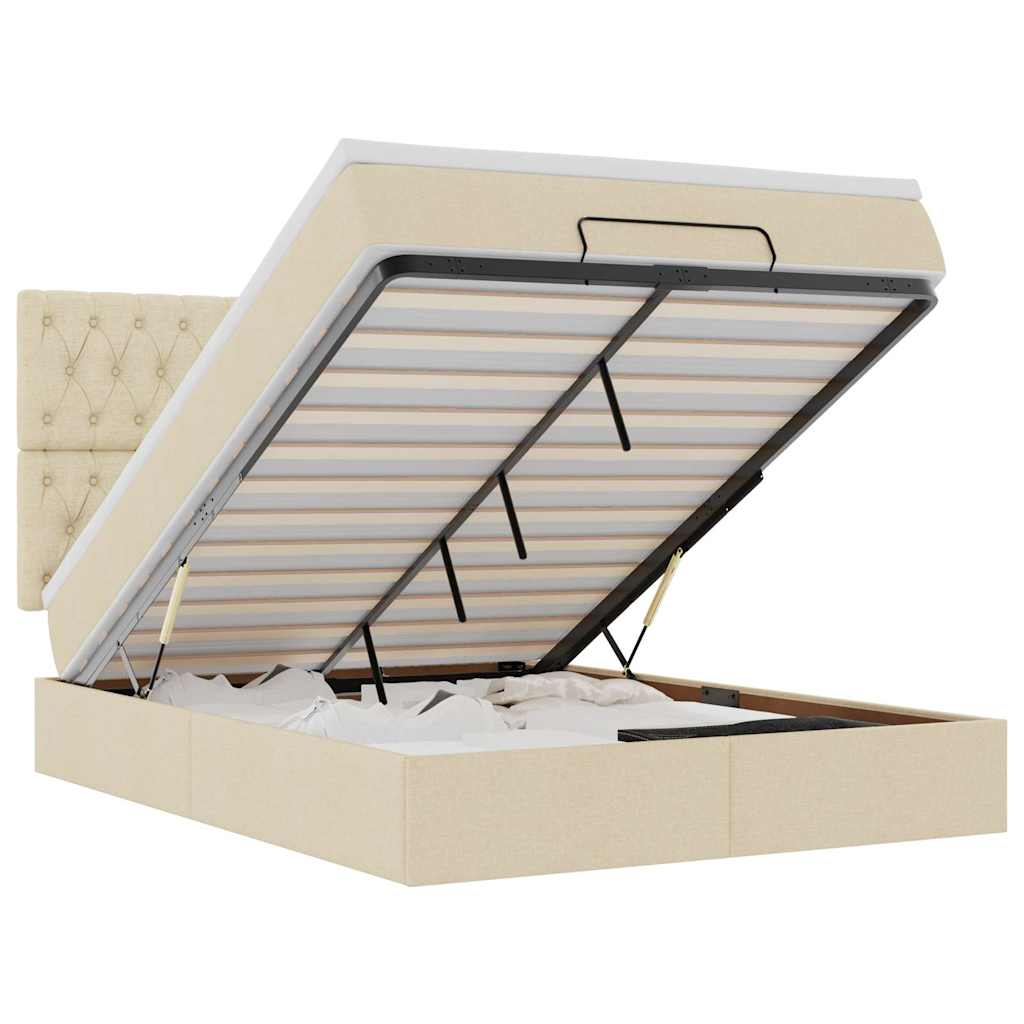 Otomanski krevet s madracem i LED krem 140x200 cm tkanine