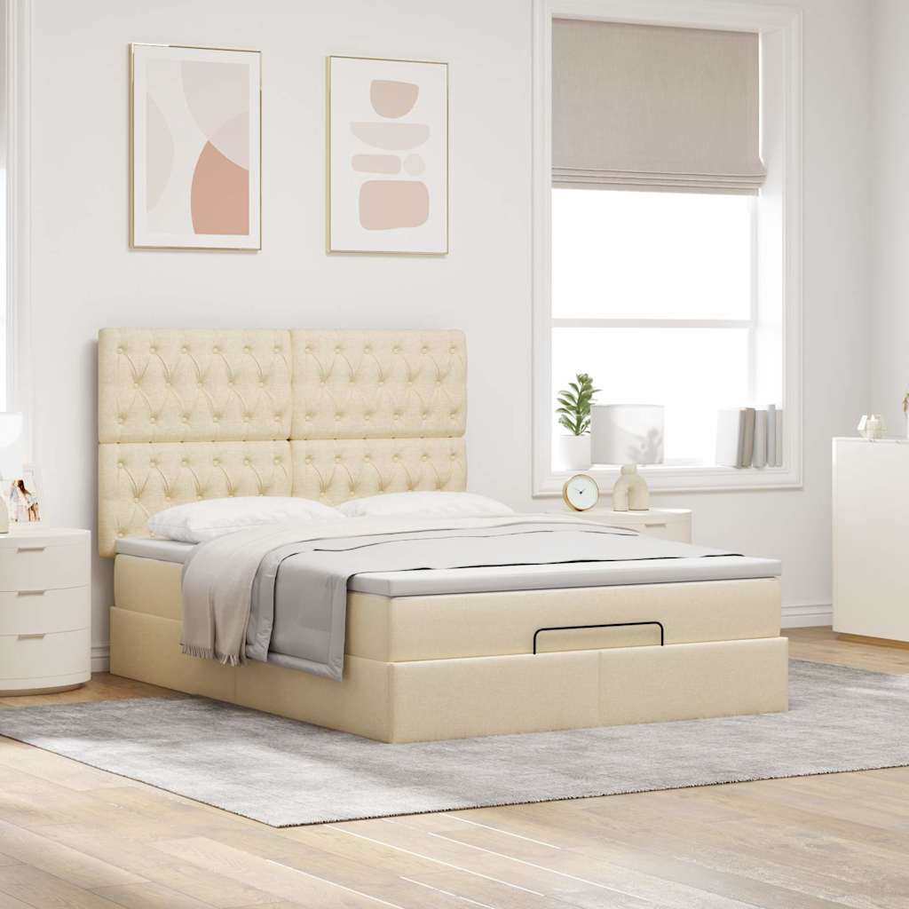 Otomanski krevet s madracem i LED krem 140x200 cm tkanine