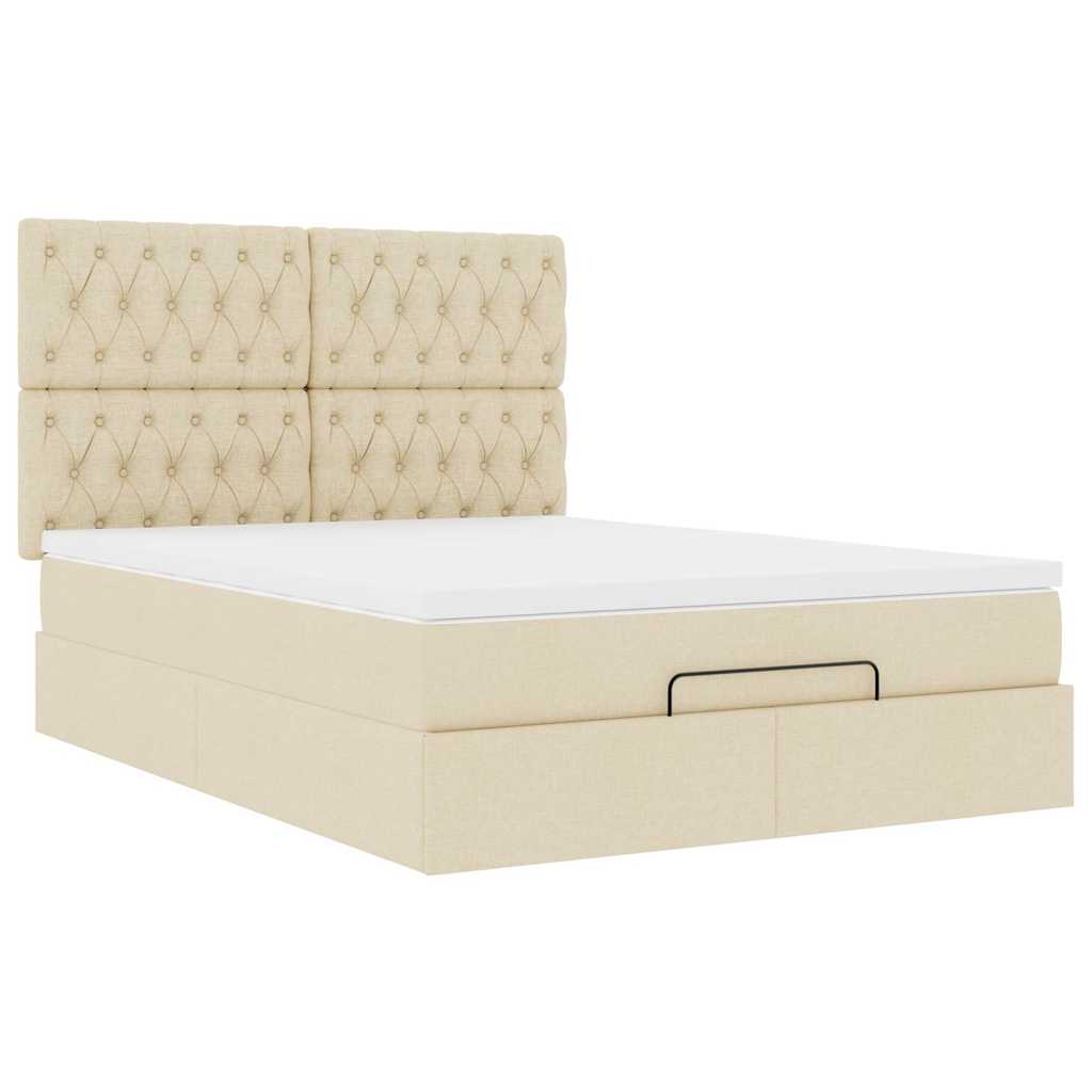Otomanski krevet s madracem i LED krem 140x200 cm tkanine