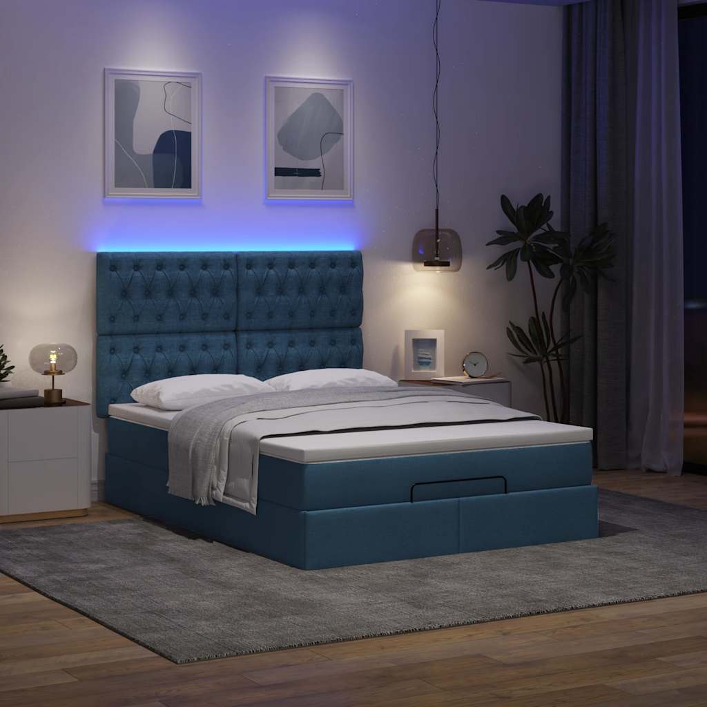 Otomanski okvir kreveta s madracem plavi 140x200cm od tkanine