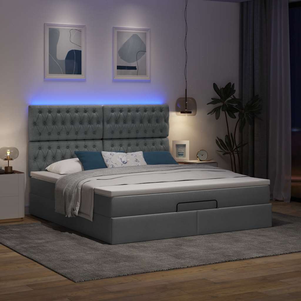 Otomanski krevet s madracem i LED tamnosivi 160x200cm tkanine