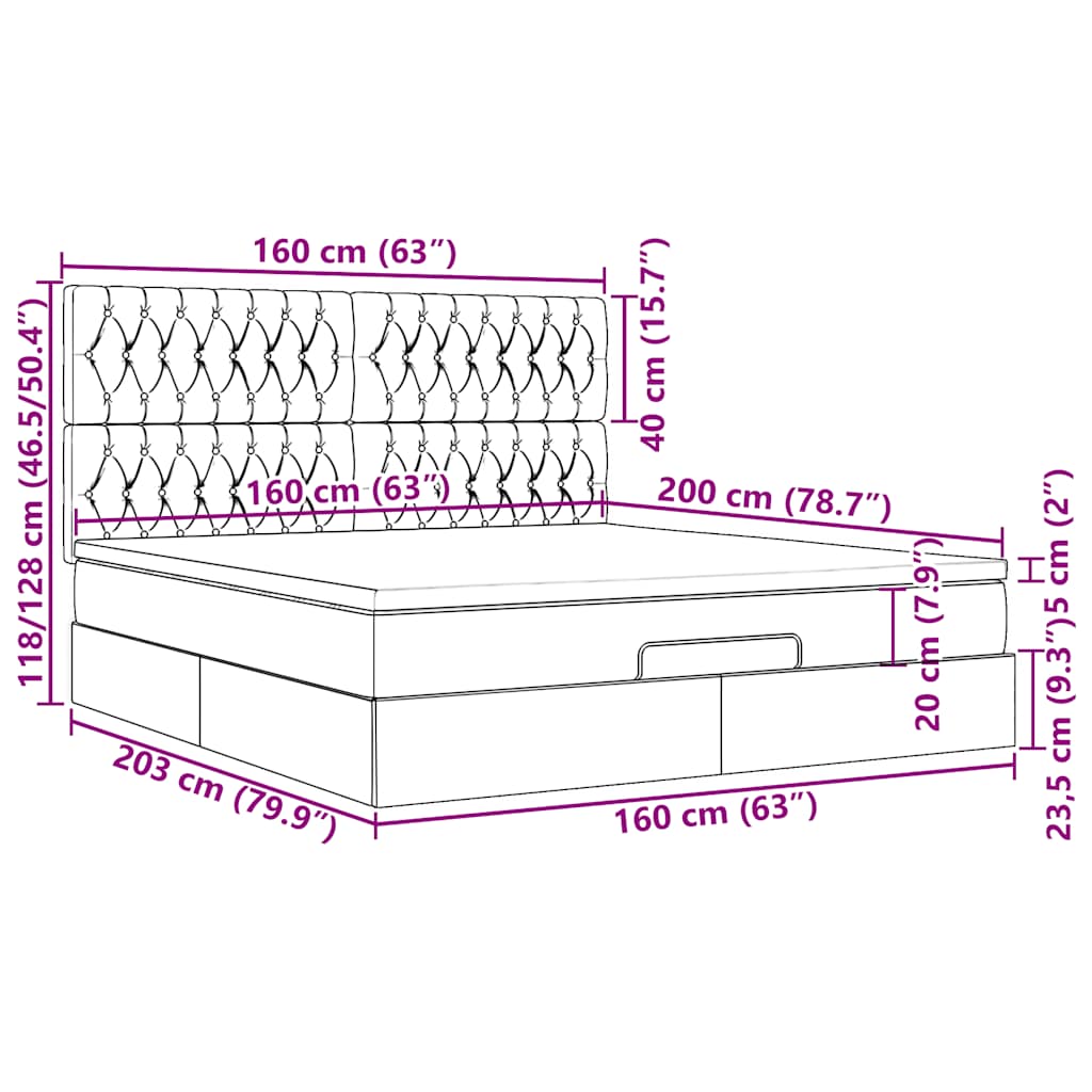 Otomanski krevet s madracem i LED tamnosivi 160x200cm tkanine