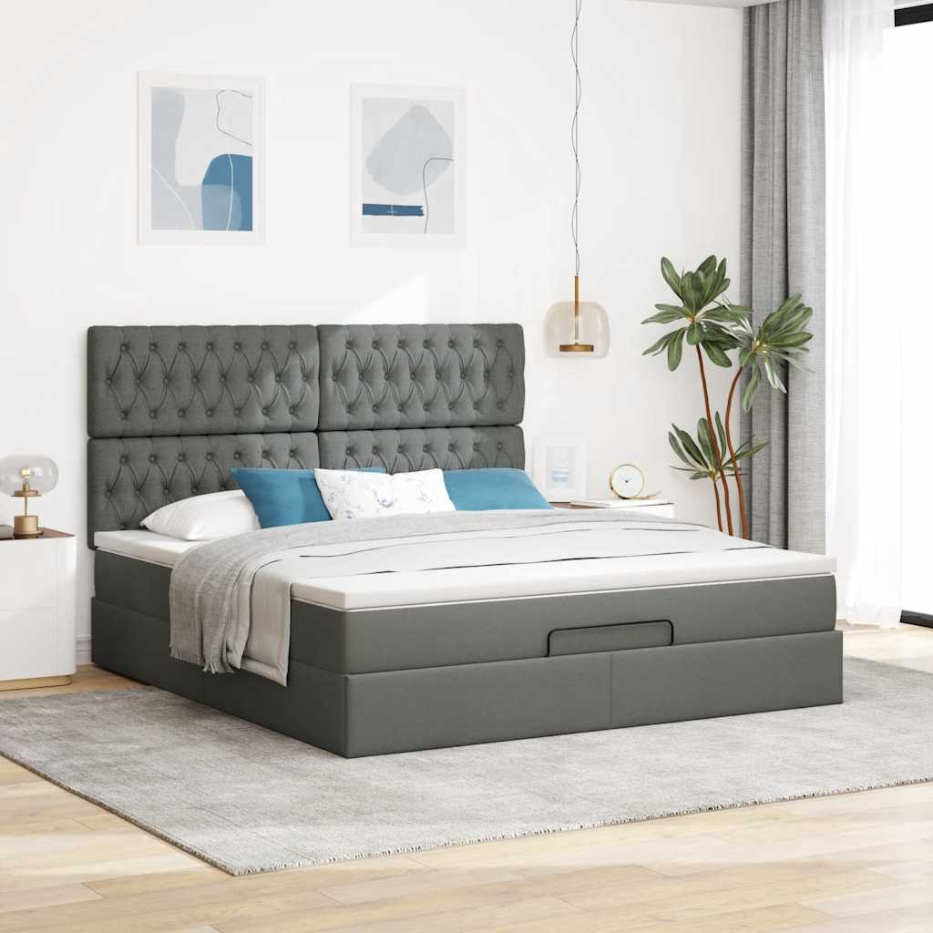 Otomanski krevet s madracem i LED tamnosivi 160x200cm tkanine