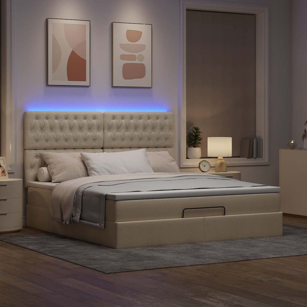 Otomanski krevet s madracem i LED krem 160x200cm tkanine