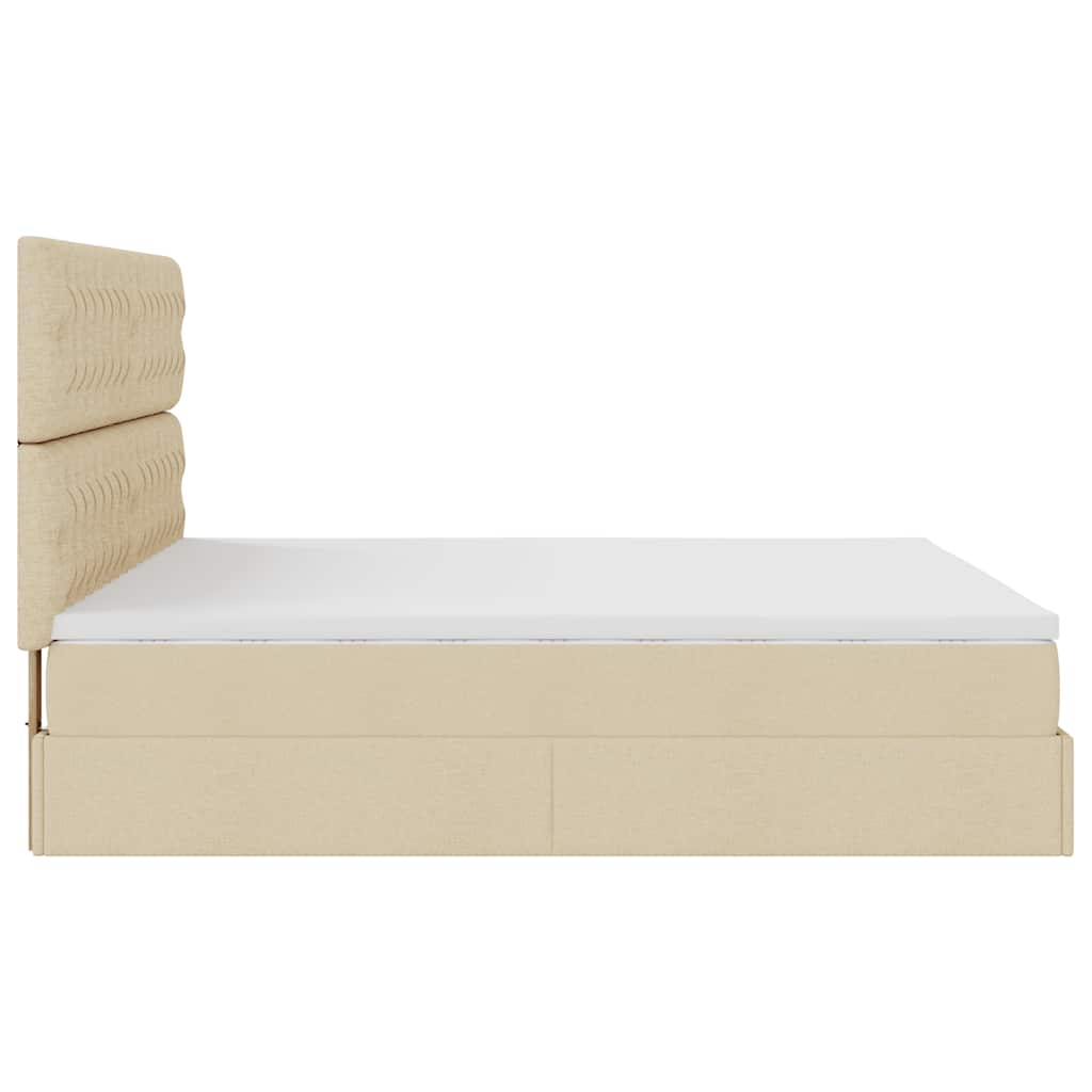 Otomanski krevet s madracem i LED krem 160x200cm tkanine