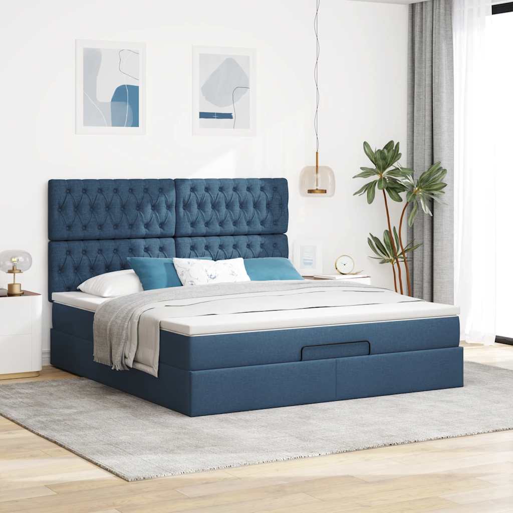 Otomanski krevet s madracem i LED plavi 160x200cm tkanine