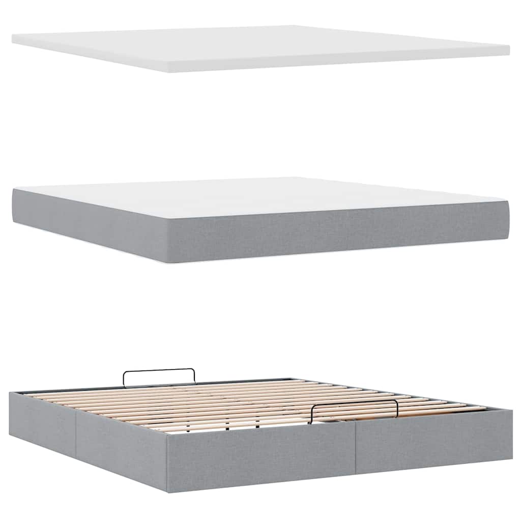 Otomanski krevet s madracem&LED svijetlosivi 180x200cm tkanine