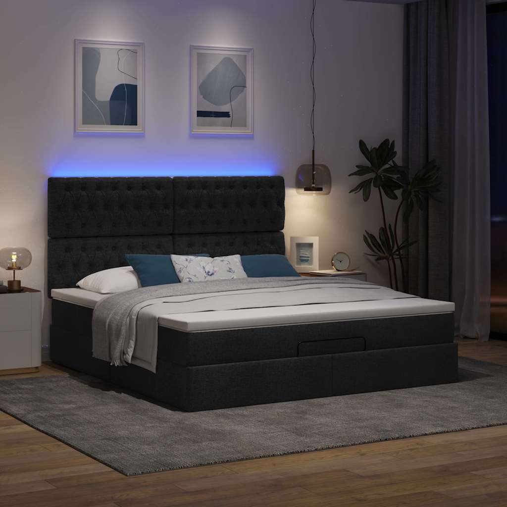 Otomanski krevet s madracem i LED crni 180x200cm od tkanine