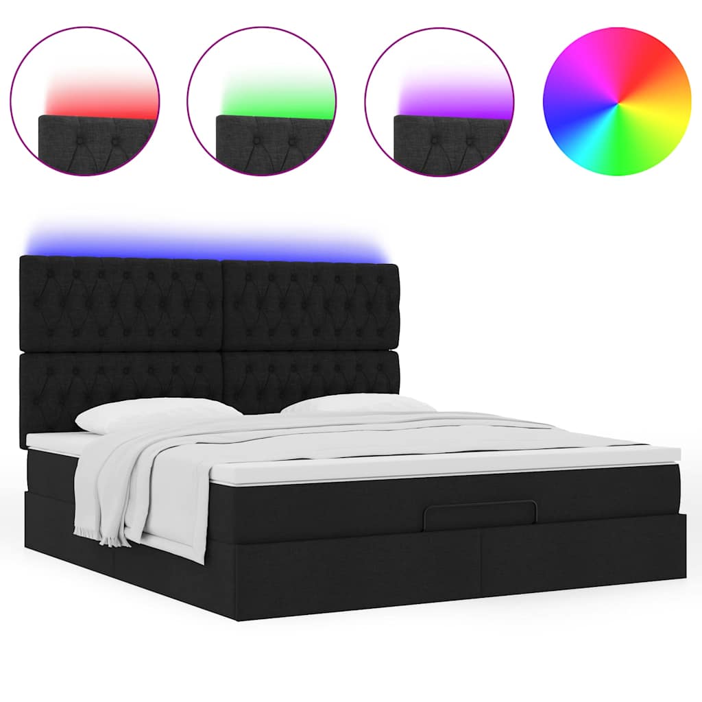 Otomanski krevet s madracem i LED crni 180x200cm od tkanine