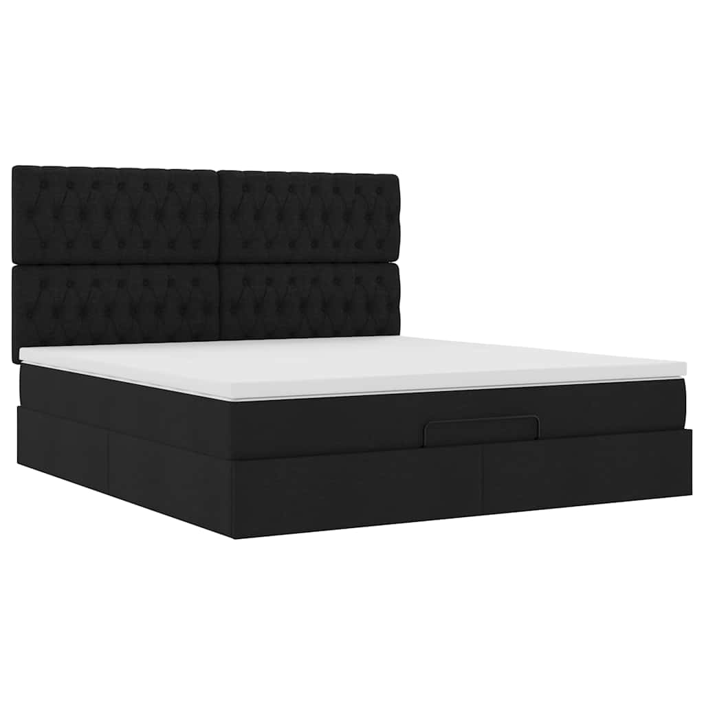 Otomanski krevet s madracem i LED crni 180x200cm od tkanine