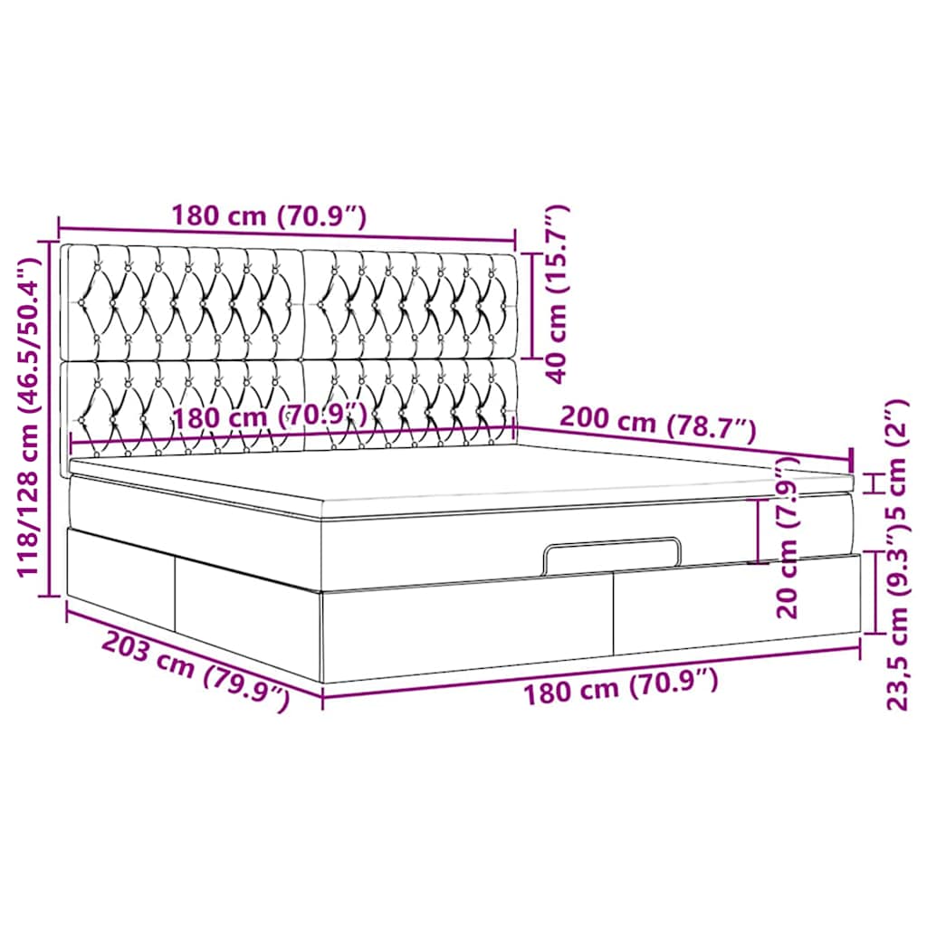 Otomanski krevet s madracem i LED smeđesivi 180x200 cm tkanine