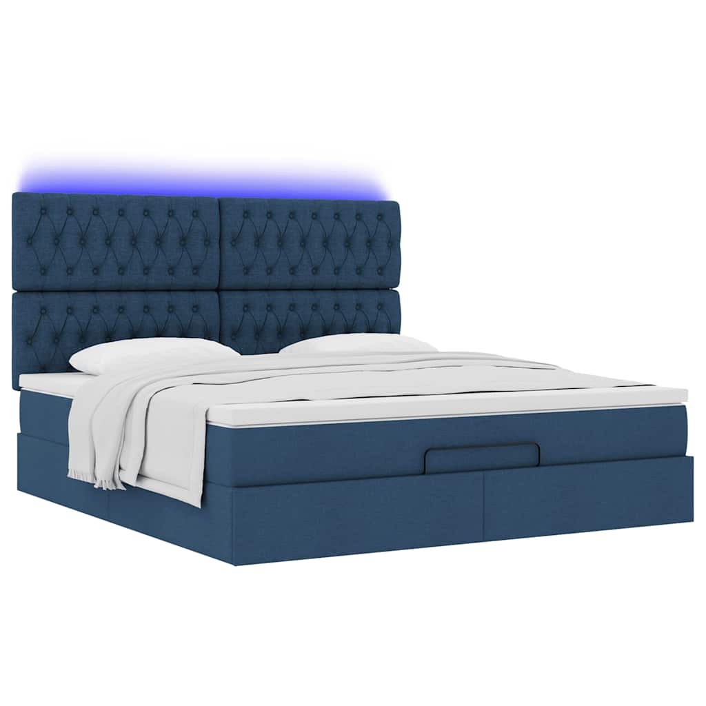 Otomanski krevet s madracem i LED plavi 180x200cm od tkanine