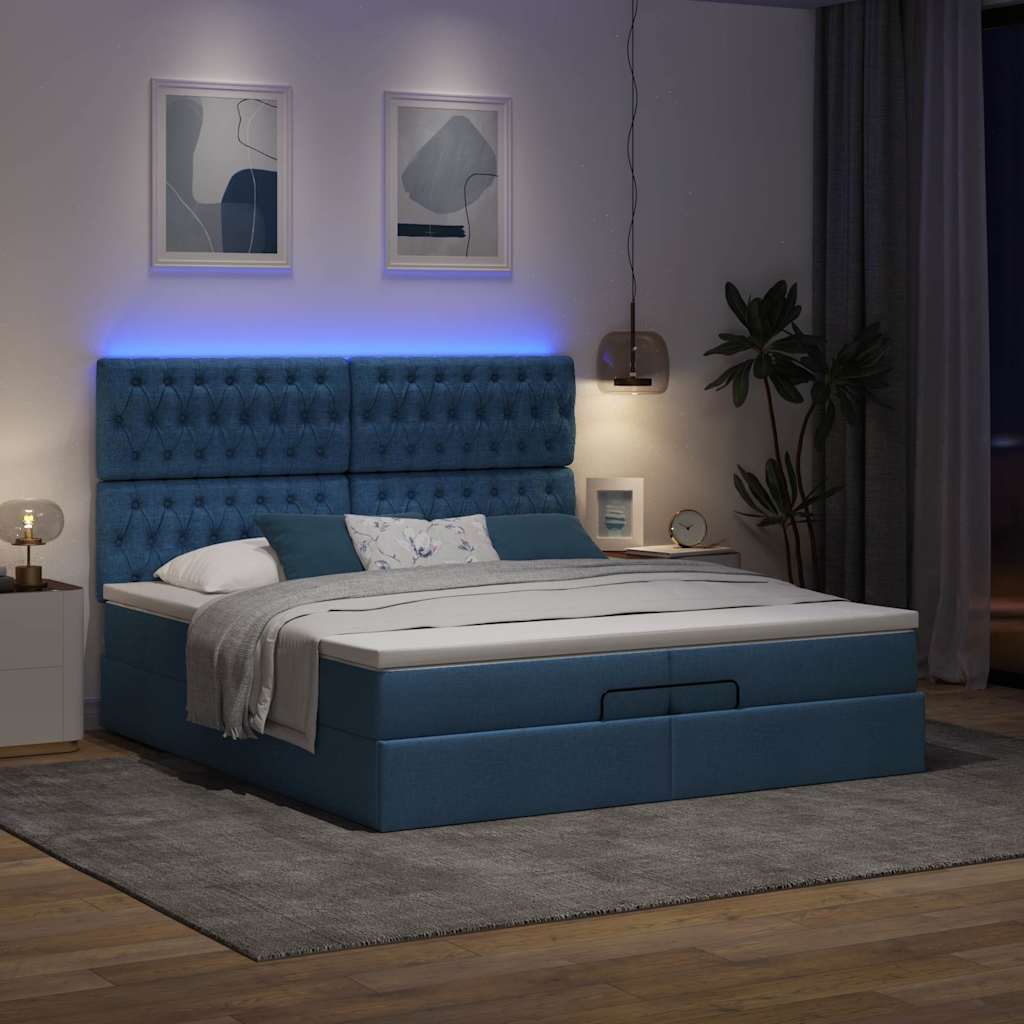 Otomanski okvir kreveta s madracima plavi 200x200cm tkanine