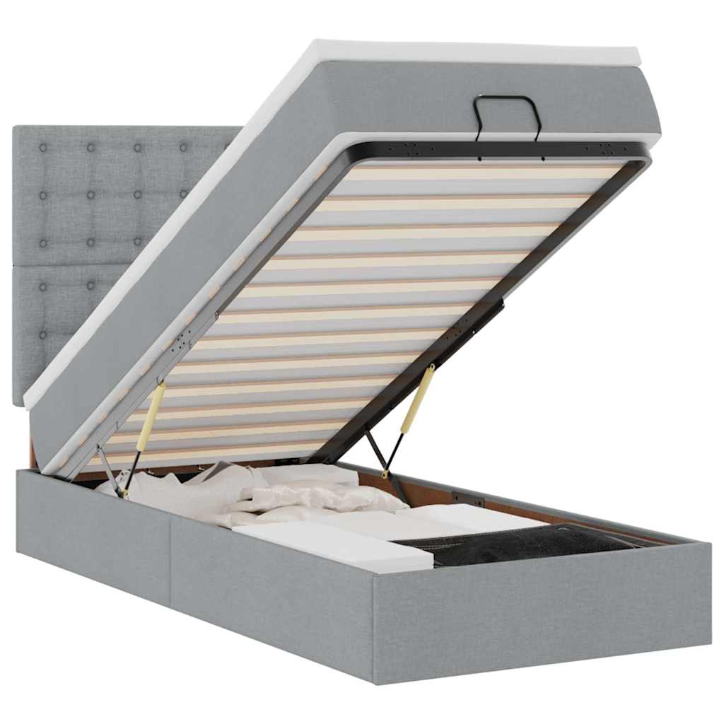 Otomanski krevet s madracem i LED svijetlosiva 80x200cm tkanina
