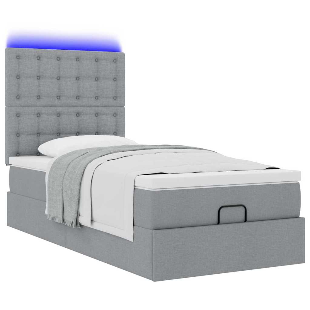 Otomanski krevet s madracem i LED svijetlosiva 80x200cm tkanina