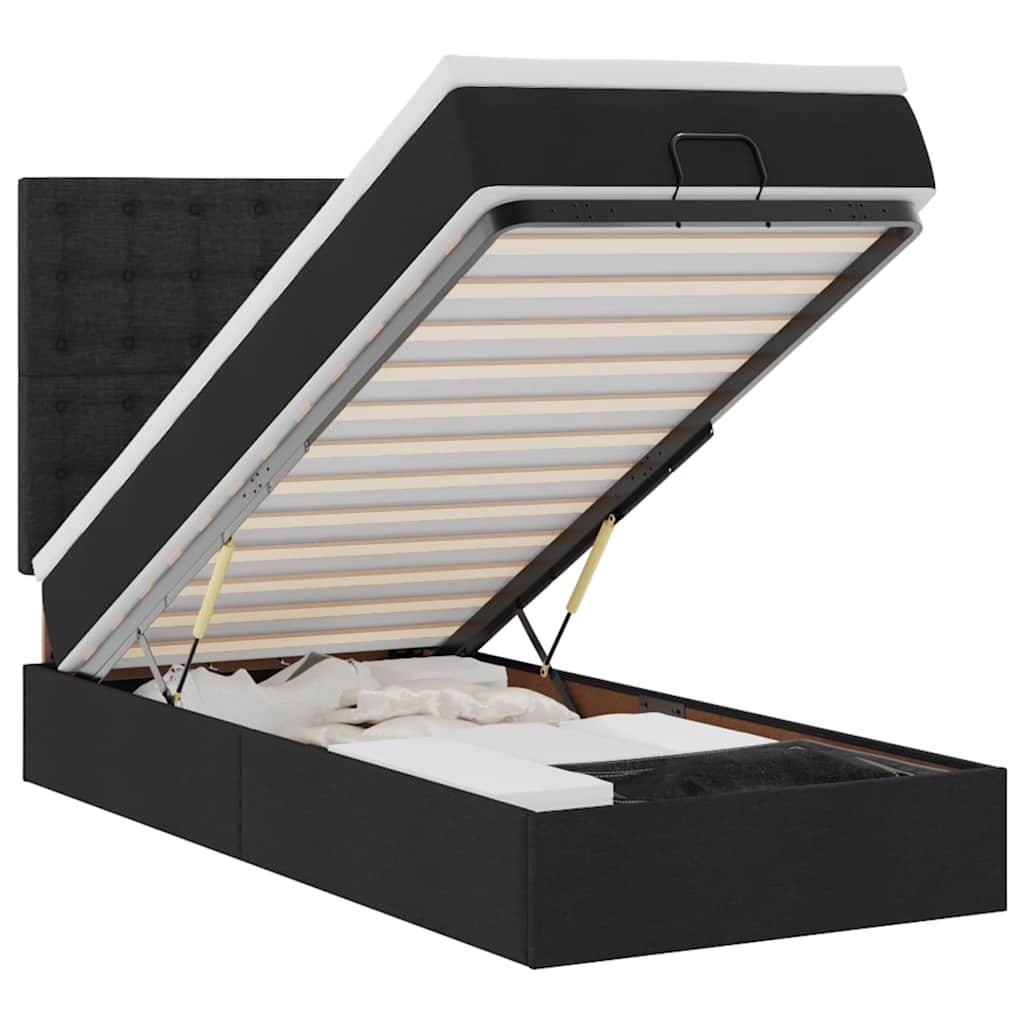 Otomanski krevet s madracem i LED crna 80x200cm tkanina