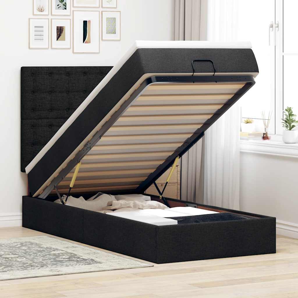 Otomanski krevet s madracem i LED crna 80x200cm tkanina