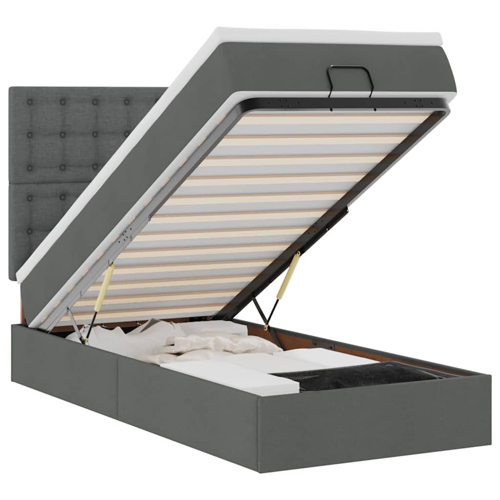 Otomanski okvir kreveta s madraca tamnosivi 90x190cm tkanine