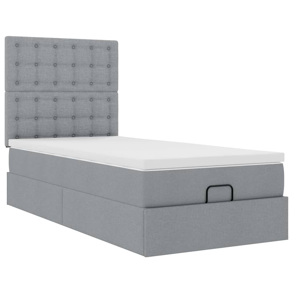 Otomanski krevet s madracem&LED svijetlosivi 90x200 cm tkanine