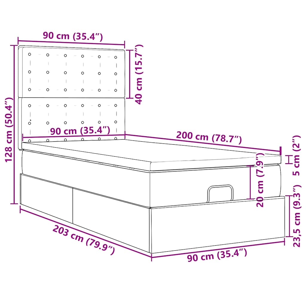 Otomanski krevet s madracem i LED smeđesivi 90x200 cm tkanine