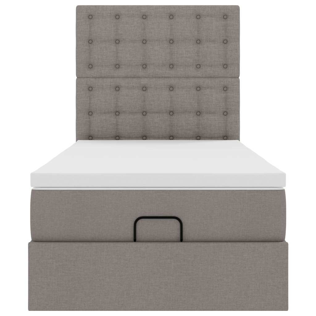 Otomanski krevet s madracem i LED smeđesivi 90x200 cm tkanine