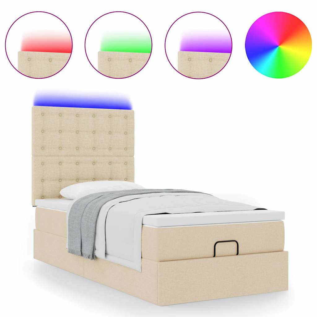 Otomanski krevet s madracem i LED krem 90x200 cm tkanine
