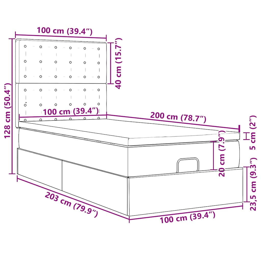 Otomanski okvir kreveta s madraca crni 100x200cm tkanine