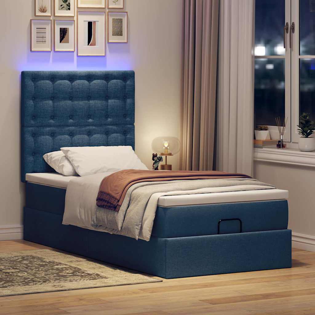 Otomanski krevet s madracem i LED plavi 100x200 cm tkanine