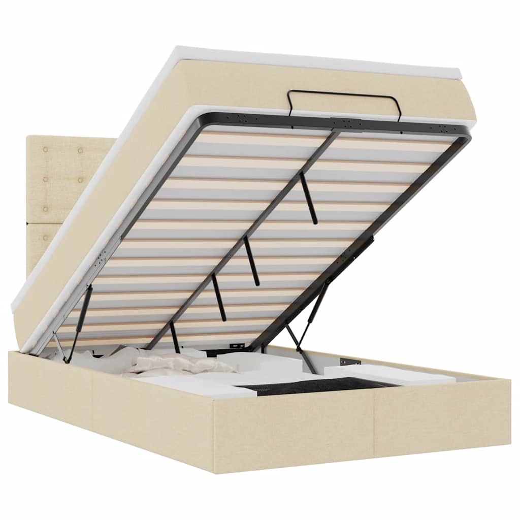 Otomanski krevet madracem i LED krem 120x190 cm tkanina