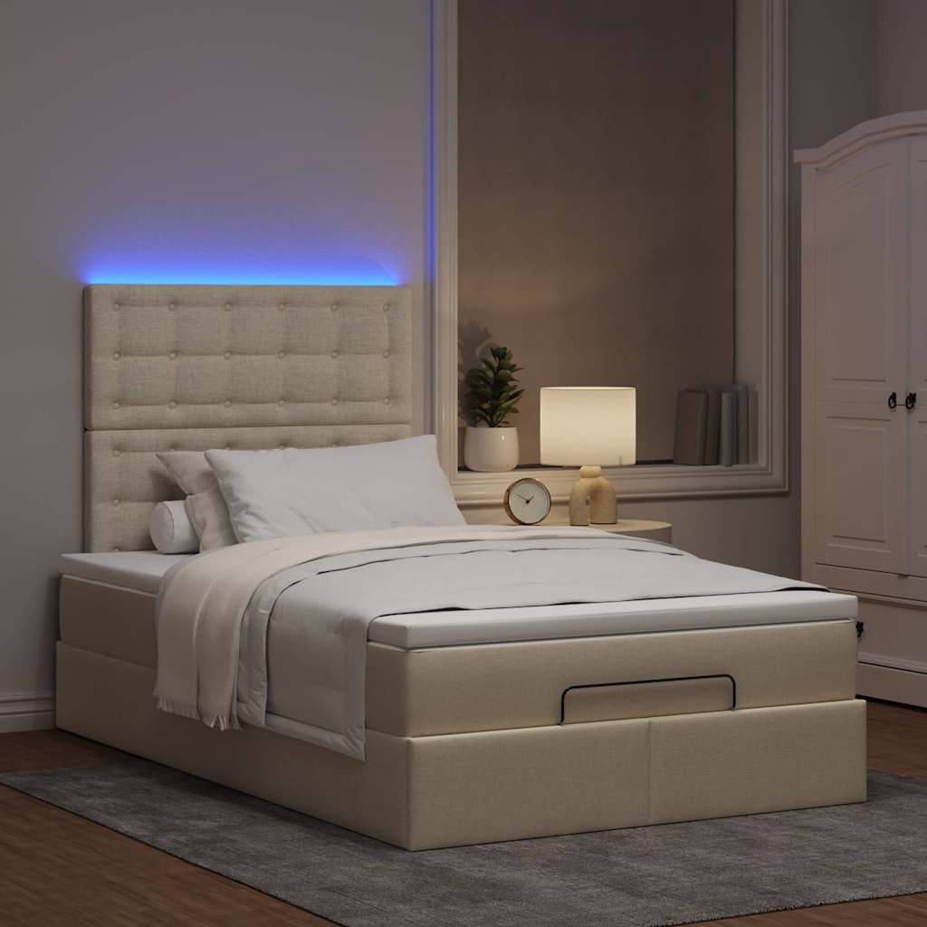 Otomanski krevet madracem i LED krem 120x190 cm tkanina