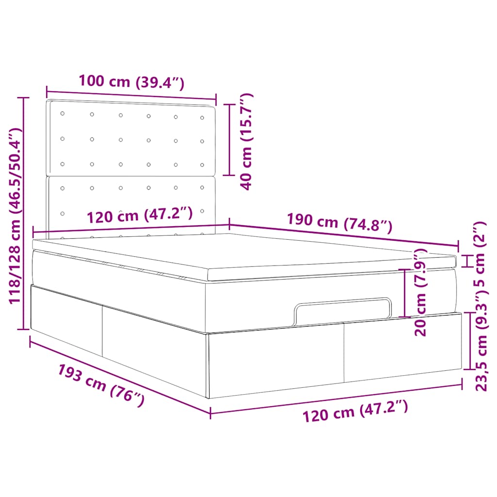 Otomanski krevet madracem i LED krem 120x190 cm tkanina