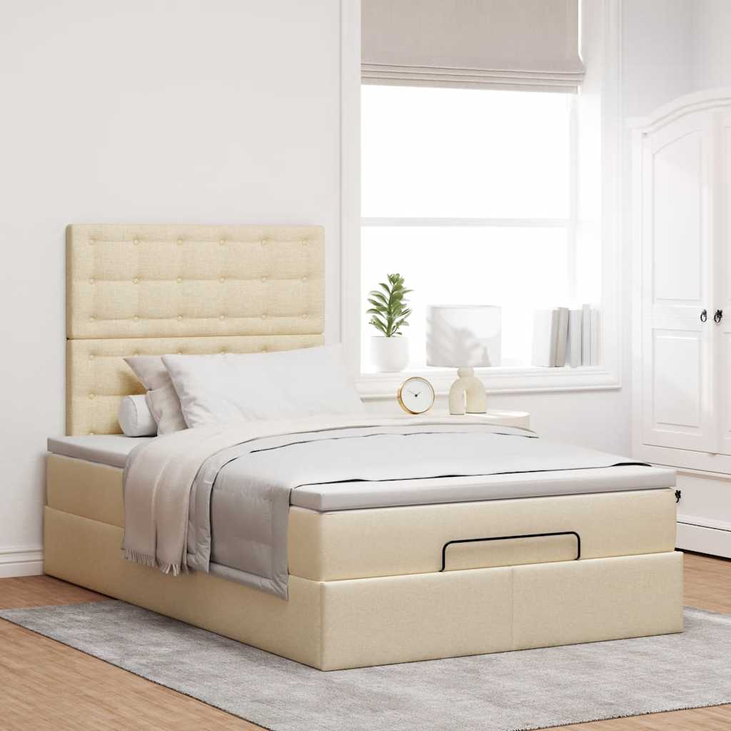 Otomanski krevet madracem i LED krem 120x190 cm tkanina