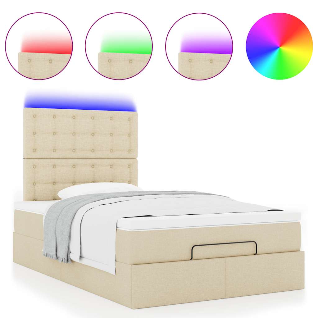 Otomanski krevet madracem i LED krem 120x190 cm tkanina