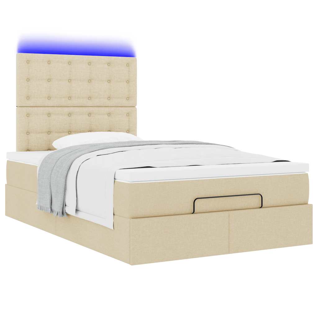 Otomanski krevet madracem i LED krem 120x190 cm tkanina