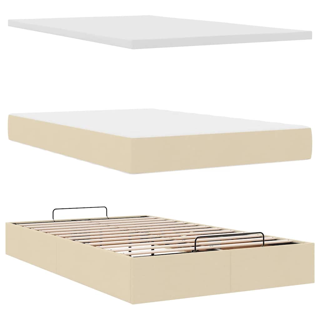 Otomanski krevet madracem i LED krem 120x190 cm tkanina