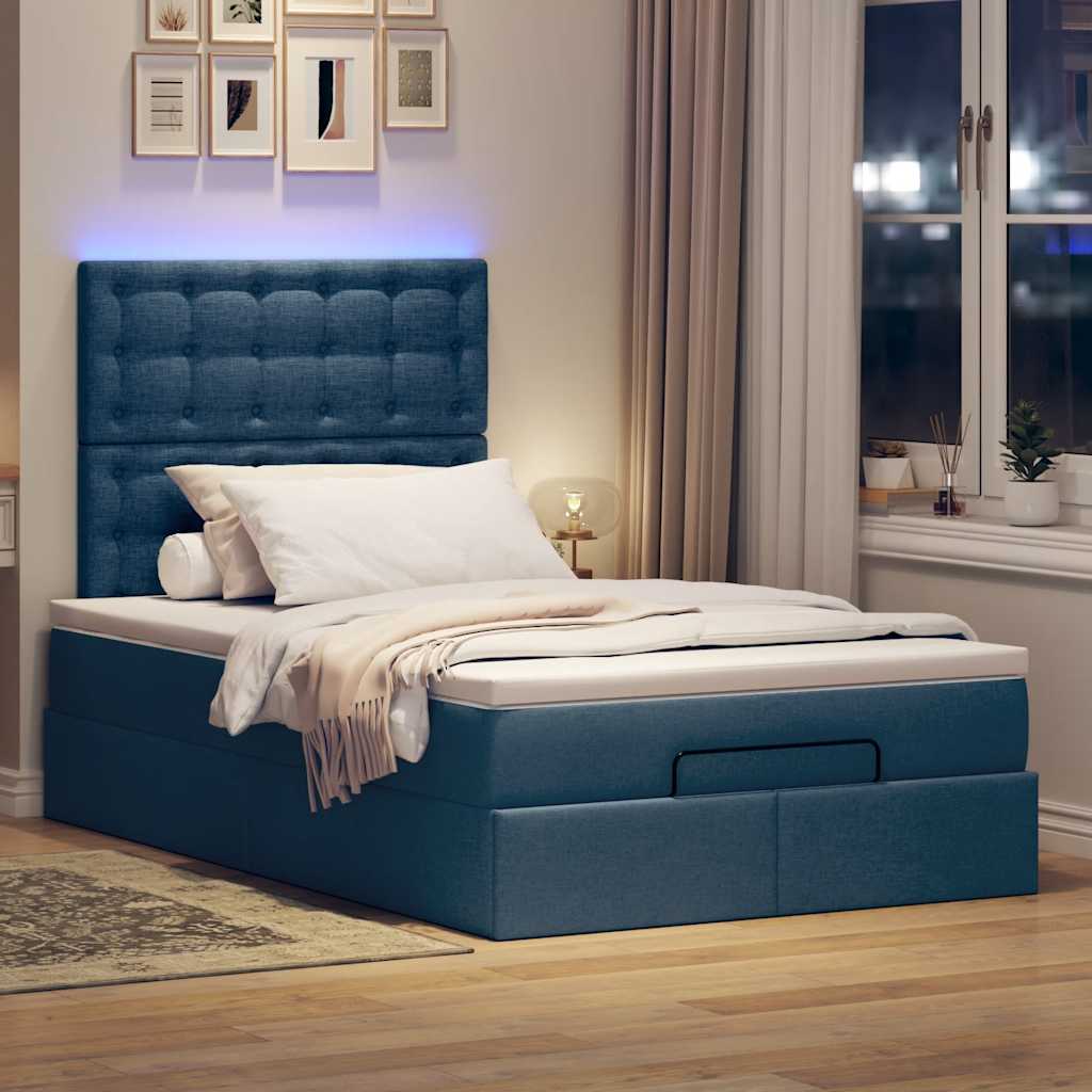 Otomanski krevet s madracem i LED plavi 120x200 cm tkanine