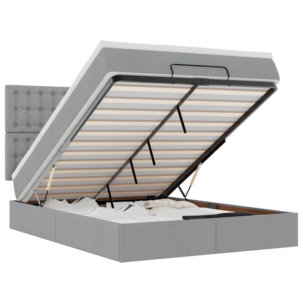 Otomanski krevet s madracem&LED svijetlosivi 140x190 cm tkanine
