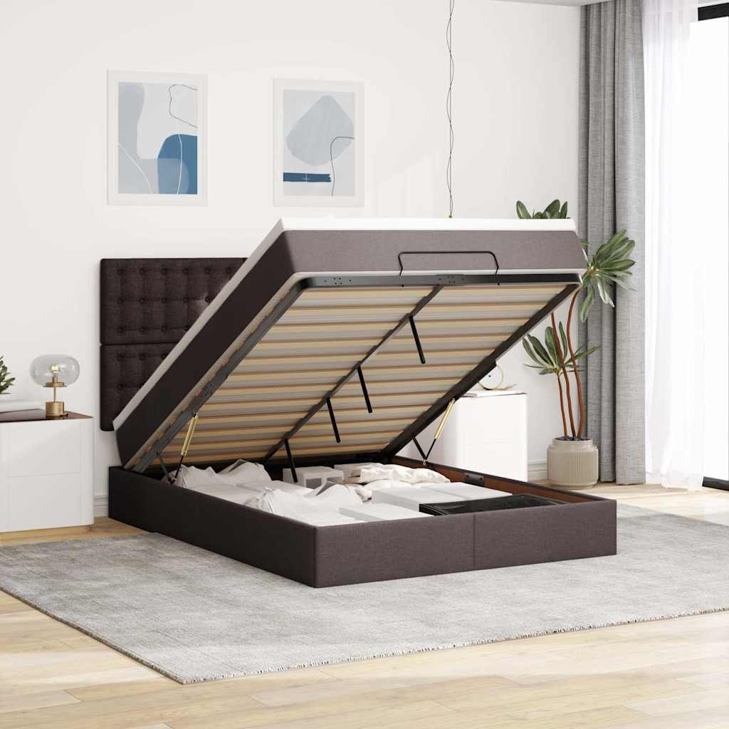 Otomanski krevet s madracem i LED tamnosmeđi 140x190 cm tkanine