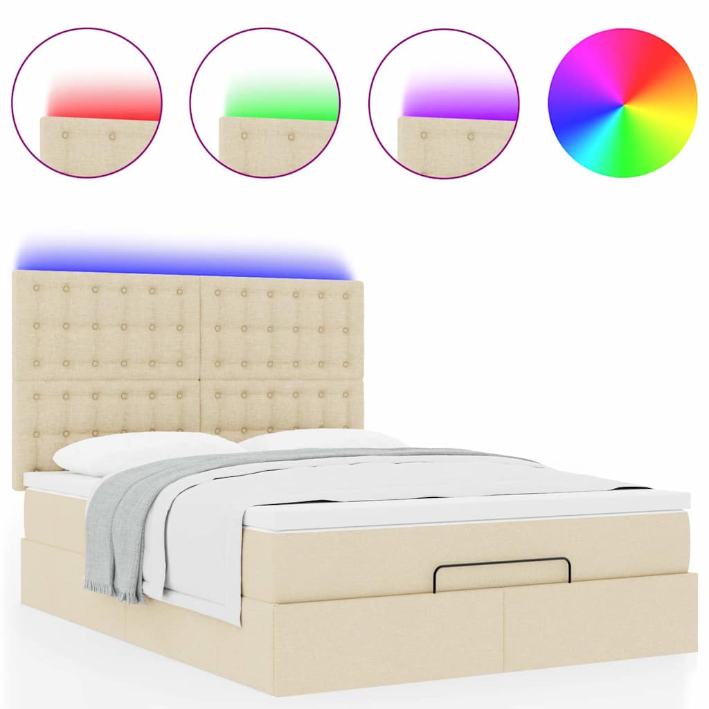 Otomanski krevet s madracem i LED krem 140x190 cm tkanine