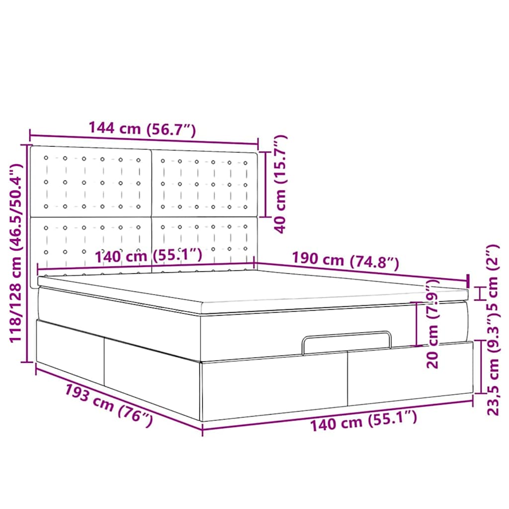 Otomanski krevet s madracem i LED plavi 140x190 cm tkanine