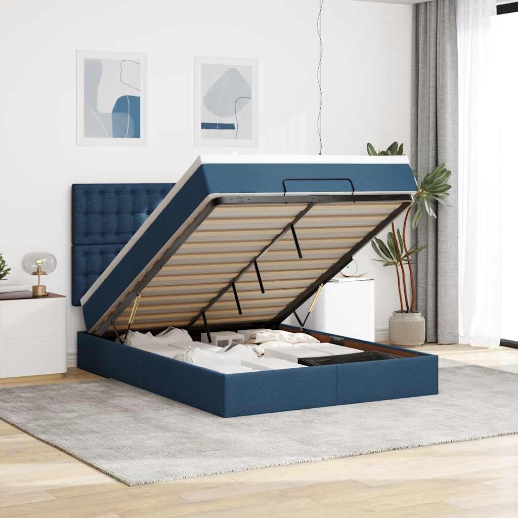 Otomanski krevet s madracem i LED plavi 140x190 cm tkanine