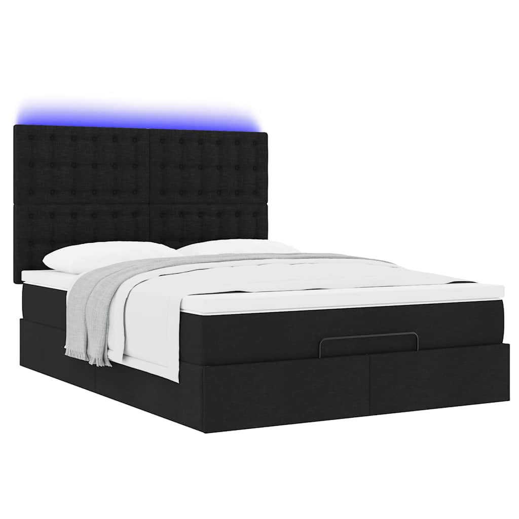 Otomanski krevet s madracem i LED crni 140x200 cm od tkanine