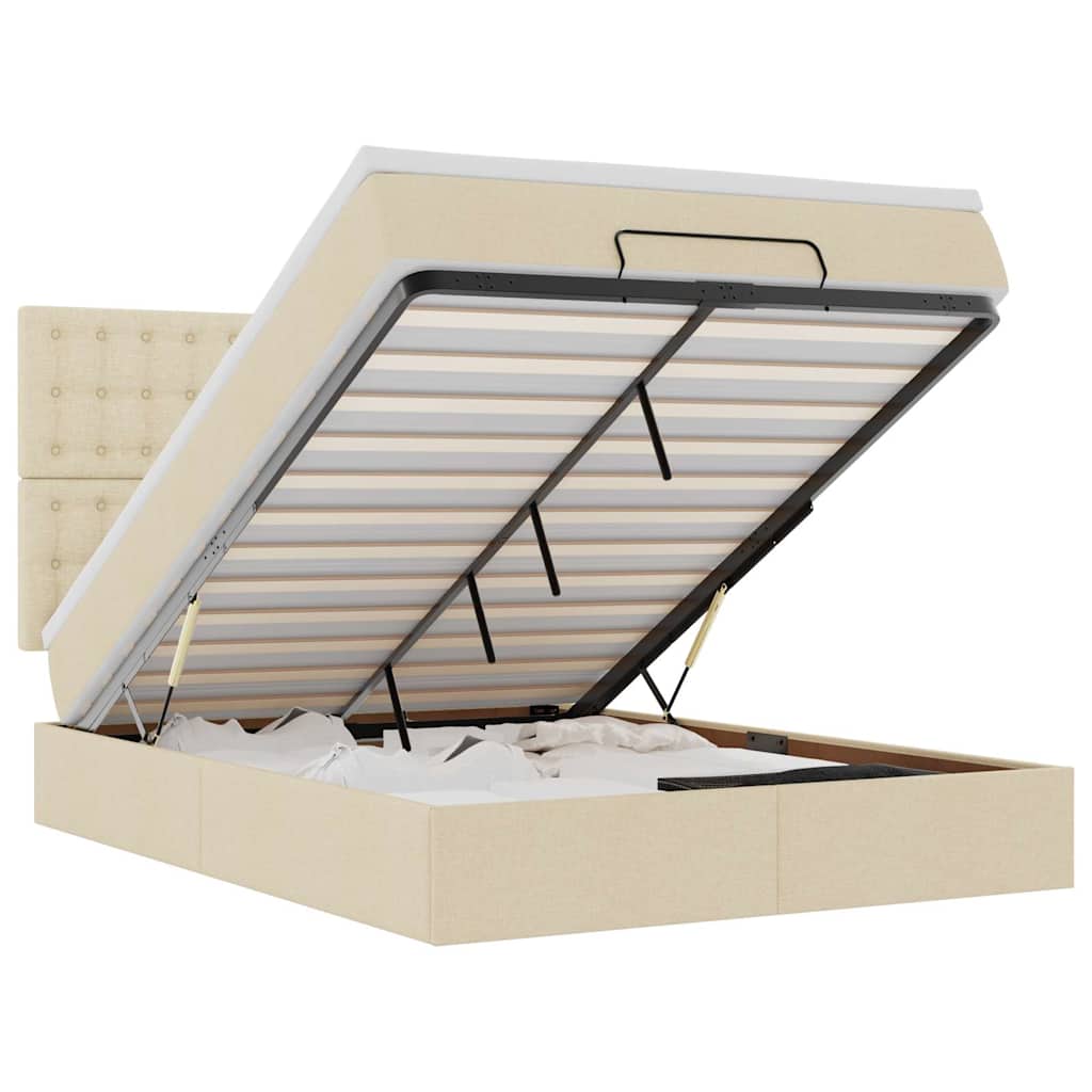 Otomanski krevet s madracem i LED krem 140x200 cm tkanine